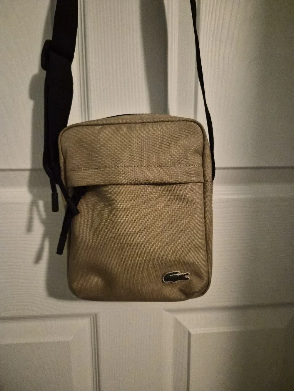 Lacoste Unisex Tan Messenger Crossbody with Adjustable Black Strap